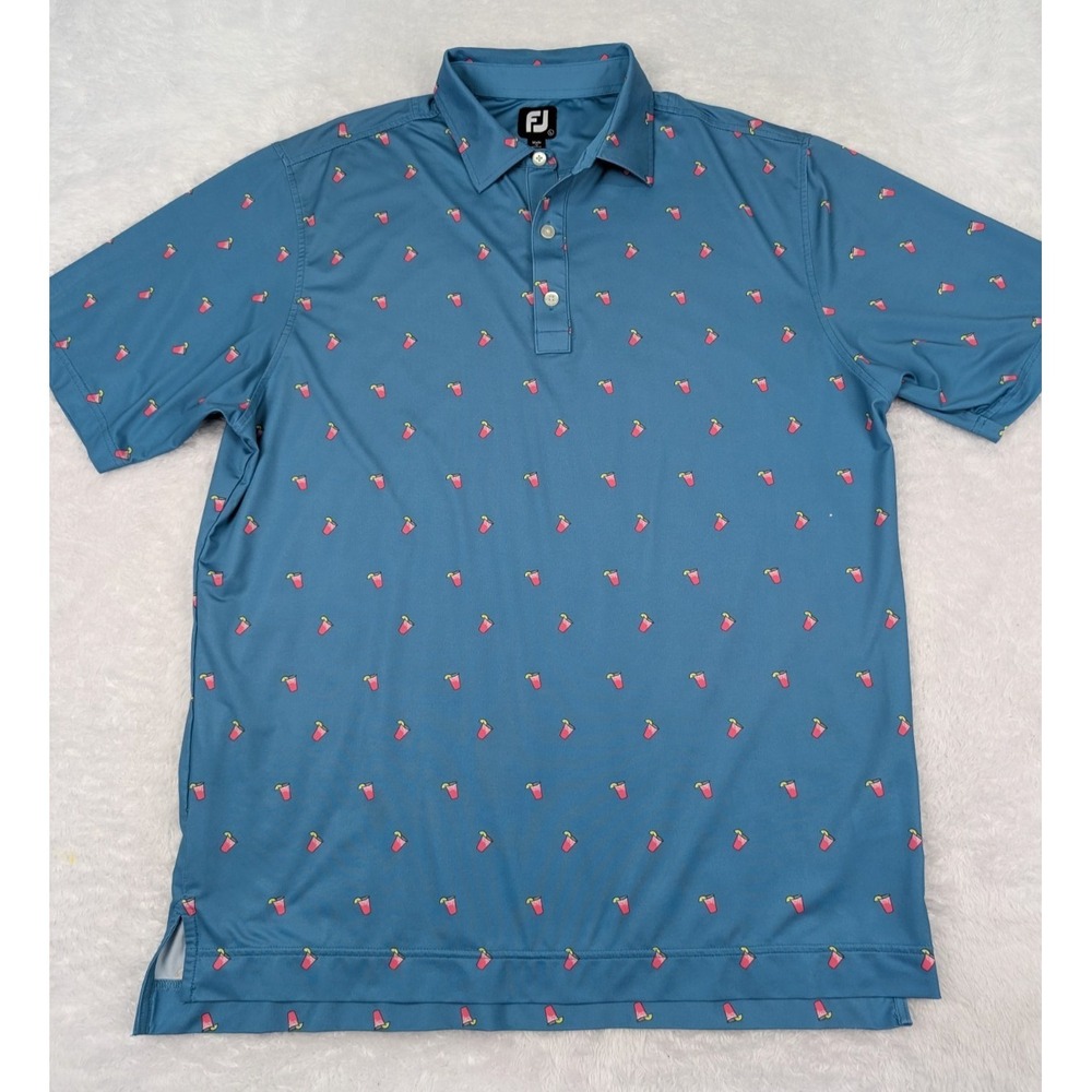 Footjoy Shirt Men's L Blue Cocktail All Over Print Performance Golf Polo